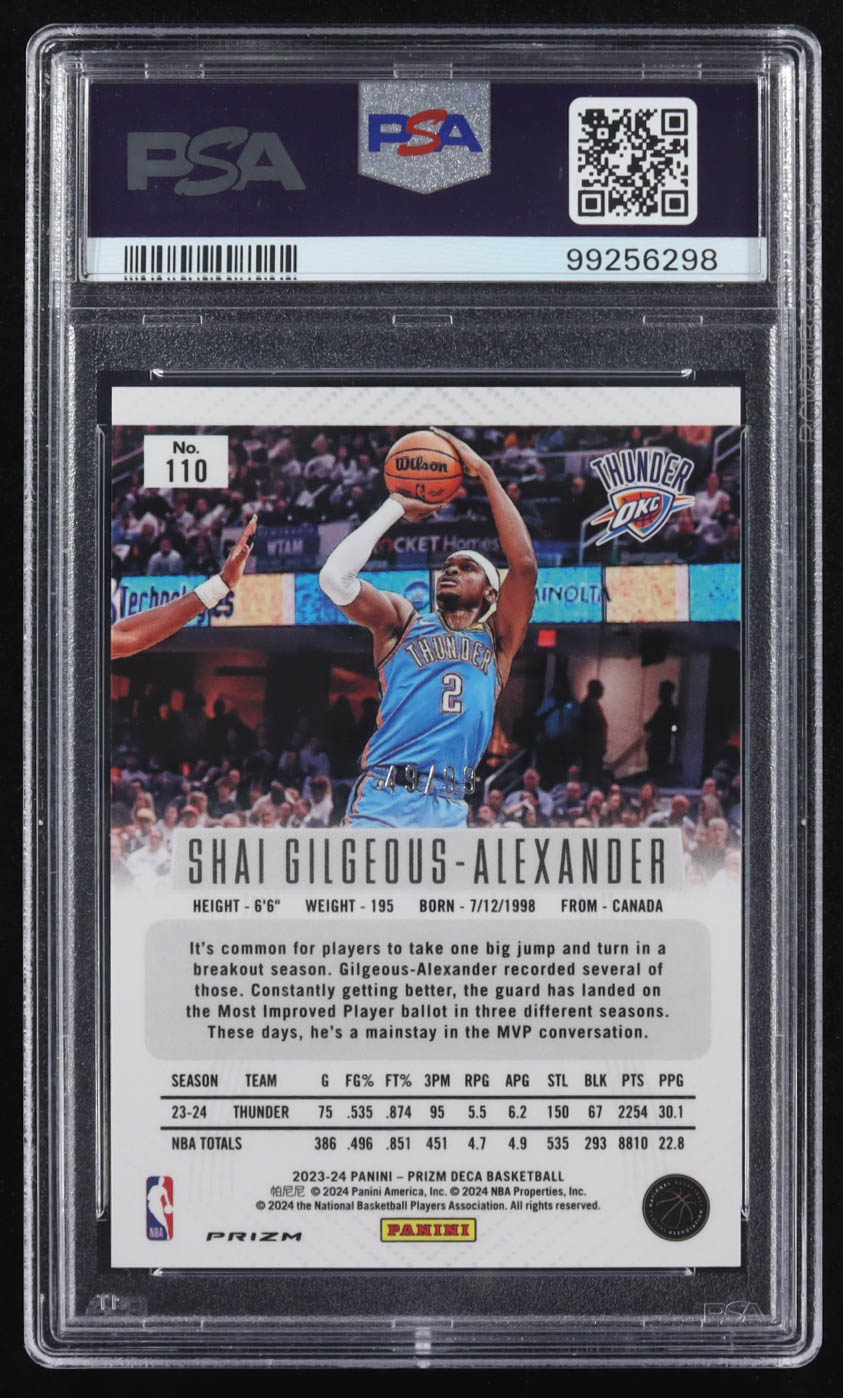 Shai Gilgeous-Alexander 2023-24 Panini Prizm Deca Prizms Purple #110 #49/99 (PSA 9) at PristineAuction.com Shai Gilgeous-Alexander 2023-24 Panini Prizm Deca Prizms Purple #110 #49/99 (PSA 9) at PristineAuction.com