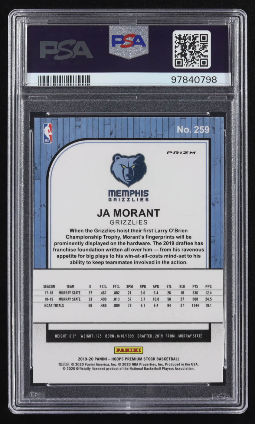 Ja Morant 2019-20 Hoops Premium Stock Prizms Pulsar #259 RC (PSA 10) at PristineAuction.com Ja Morant 2019-20 Hoops Premium Stock Prizms Pulsar #259 RC (PSA 10) at PristineAuction.com