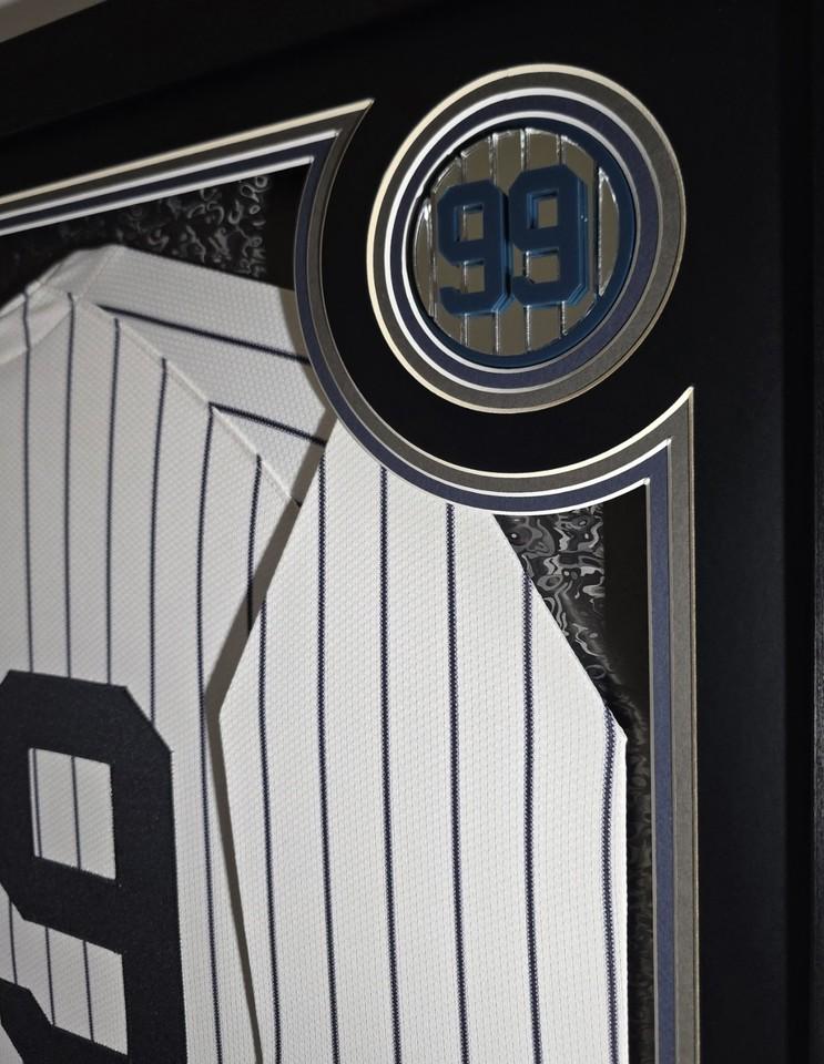 Aaron Judge Signed Yankees Custom Framed Nike Jersey Inscribed "25 AL MVP" with LED Display & (2) PSA 10 Graded Rookie Cards (Fanatics & MLB) at PristineAuction.com Aaron Judge Signed Yankees Custom Framed Nike Jersey Inscribed "25 AL MVP" with LED Display & (2) PSA 10 Graded Rookie Cards (Fanatics & MLB) at PristineAuction.com