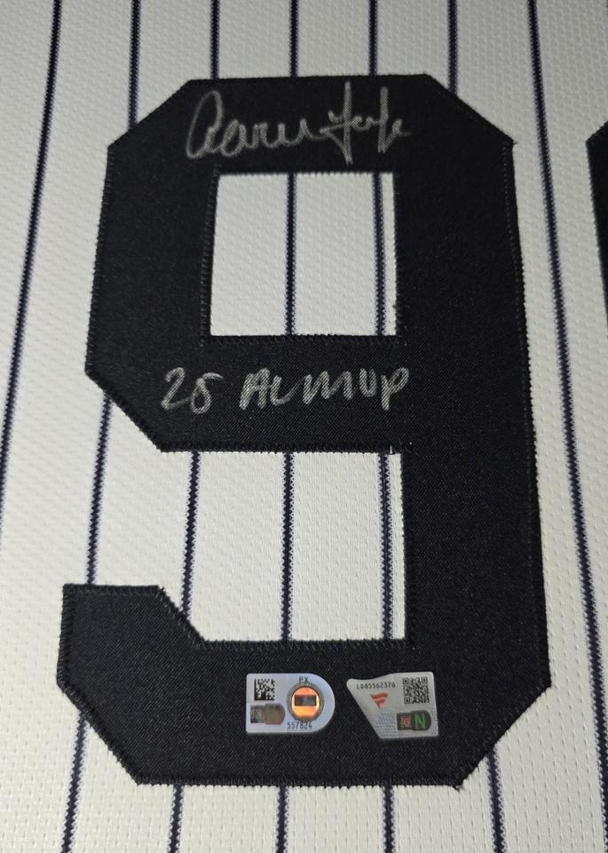 Aaron Judge Signed Yankees Custom Framed Nike Jersey Inscribed "25 AL MVP" with LED Display & (2) PSA 10 Graded Rookie Cards (Fanatics & MLB) at PristineAuction.com Aaron Judge Signed Yankees Custom Framed Nike Jersey Inscribed "25 AL MVP" with LED Display & (2) PSA 10 Graded Rookie Cards (Fanatics & MLB) at PristineAuction.com