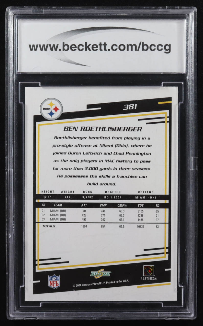 Ben Roethlisberger 2004 Score #381 RC (BCCG 10) at PristineAuction.com Ben Roethlisberger 2004 Score #381 RC (BCCG 10) at PristineAuction.com