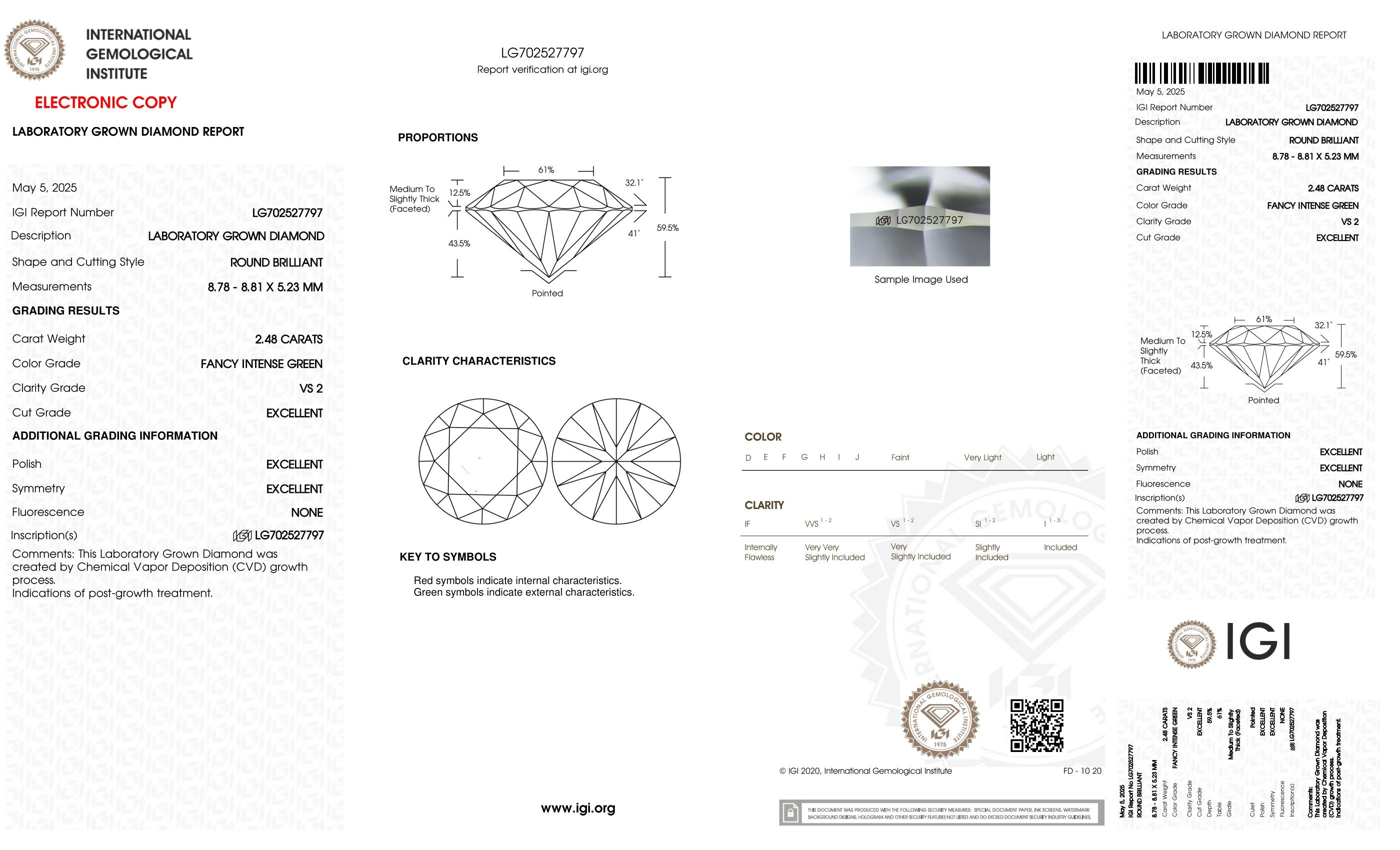 2.48 Carats Lab Grown FANCY INTENSE GREEN Diamond Loose VS2 | $5,200 Estimated Retail Value (UGL & IGI Certs) at PristineAuction.com 2.48 Carats Lab Grown FANCY INTENSE GREEN Diamond Loose VS2 | $5,200 Estimated Retail Value (UGL & IGI Certs) at PristineAuction.com