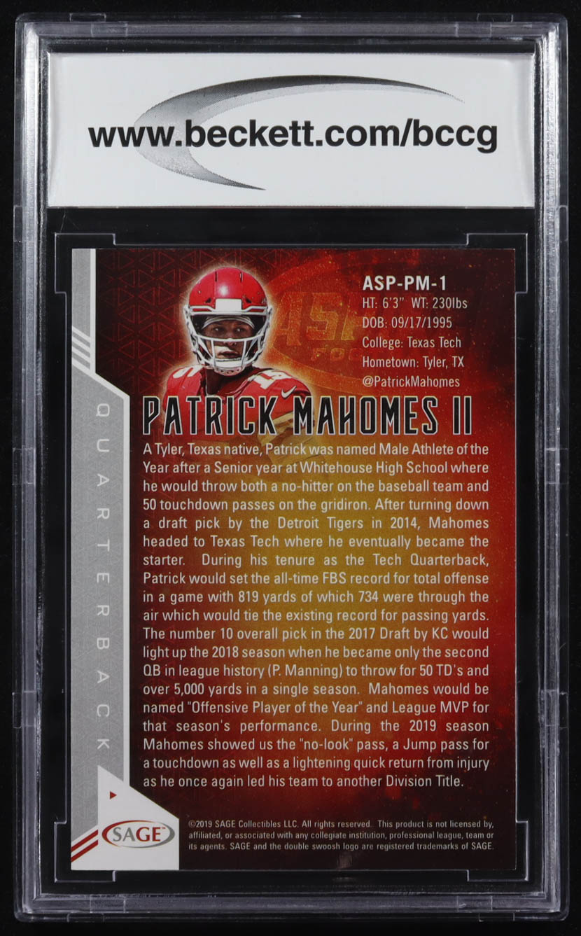 Patrick Mahomes II 2019 SAGE Aspire Silver #ASPPM1 (BCCG 10) at PristineAuction.com Patrick Mahomes II 2019 SAGE Aspire Silver #ASPPM1 (BCCG 10) at PristineAuction.com
