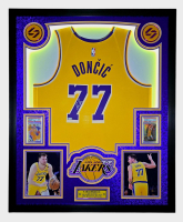 Luka Doncic Signed Lakers Custom Framed Nike Jersey with LED Display & (2) PSA 10 Graded Cards (Panini) at PristineAuction.com