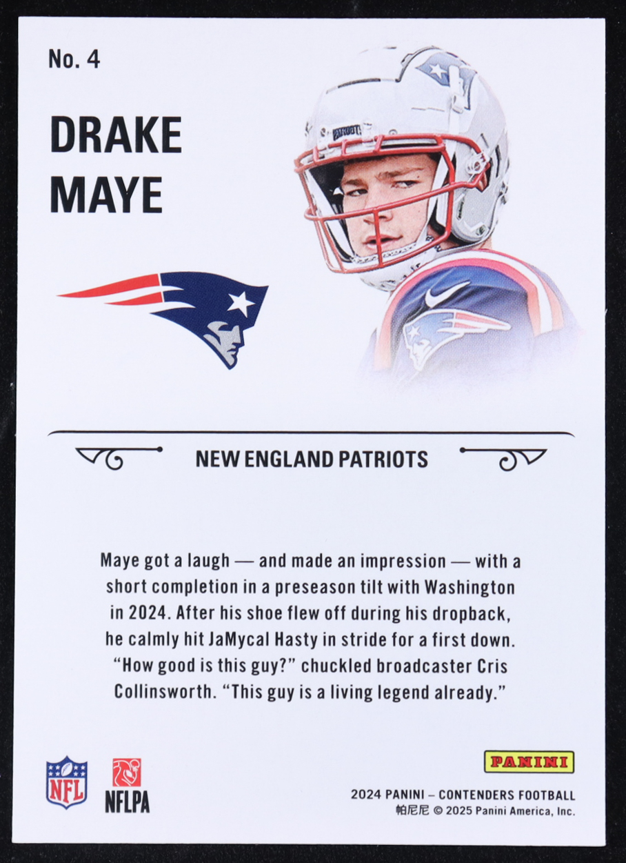 Drake Maye 2024 Panini Contenders Rookie Stallions #4 RC at PristineAuction.com Drake Maye 2024 Panini Contenders Rookie Stallions #4 RC at PristineAuction.com