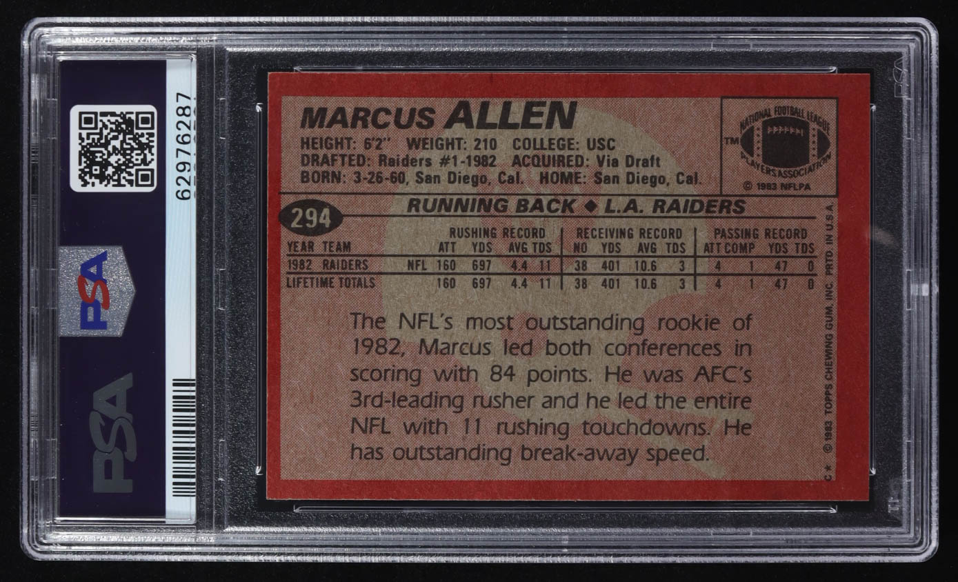 Marcus Allen 1983 Topps #294 DP RC (PSA 8) at PristineAuction.com Marcus Allen 1983 Topps #294 DP RC (PSA 8) at PristineAuction.com