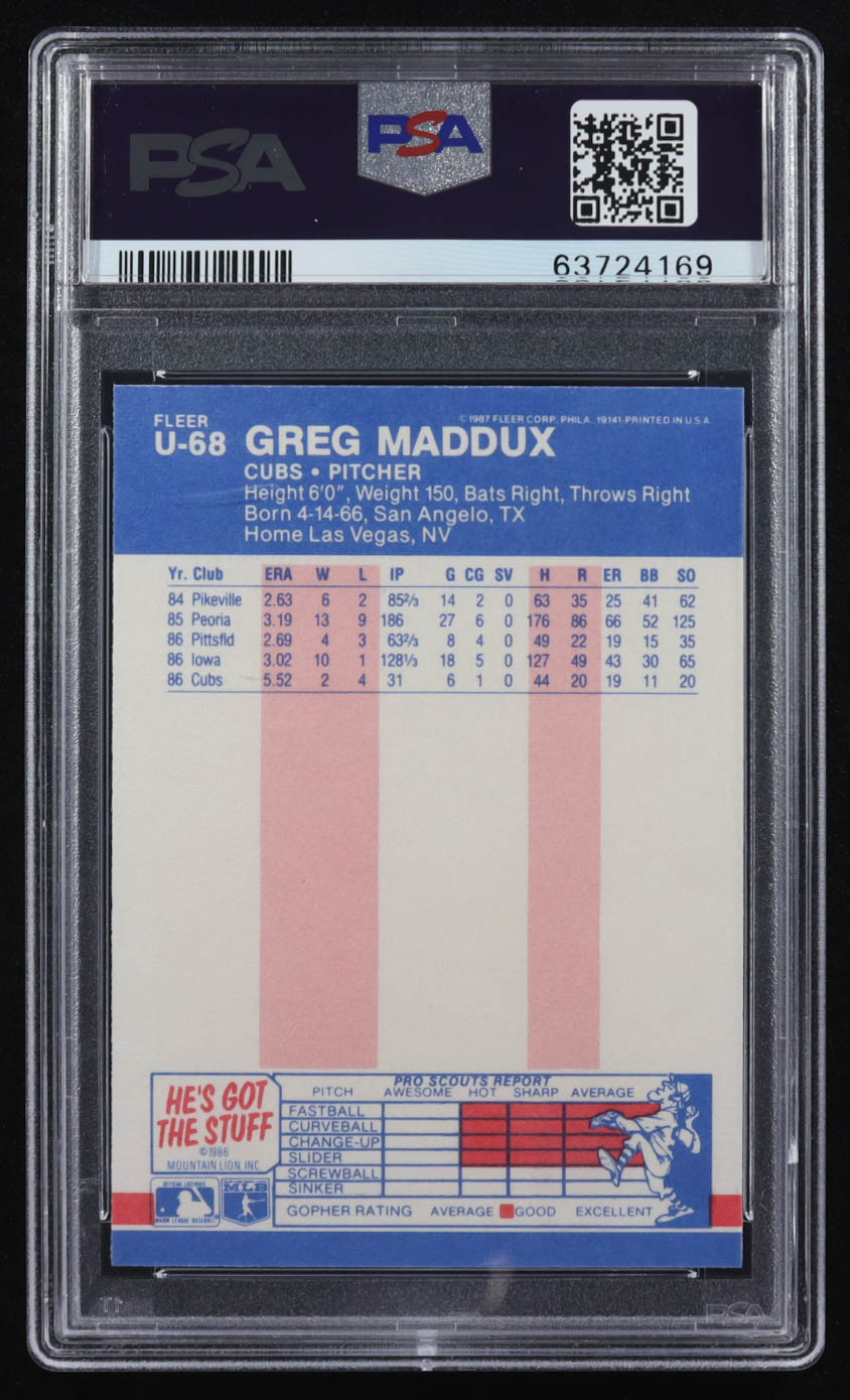 Greg Maddux 1987 Fleer Update Glossy #U68 RC (PSA 9) at PristineAuction.com Greg Maddux 1987 Fleer Update Glossy #U68 RC (PSA 9) at PristineAuction.com