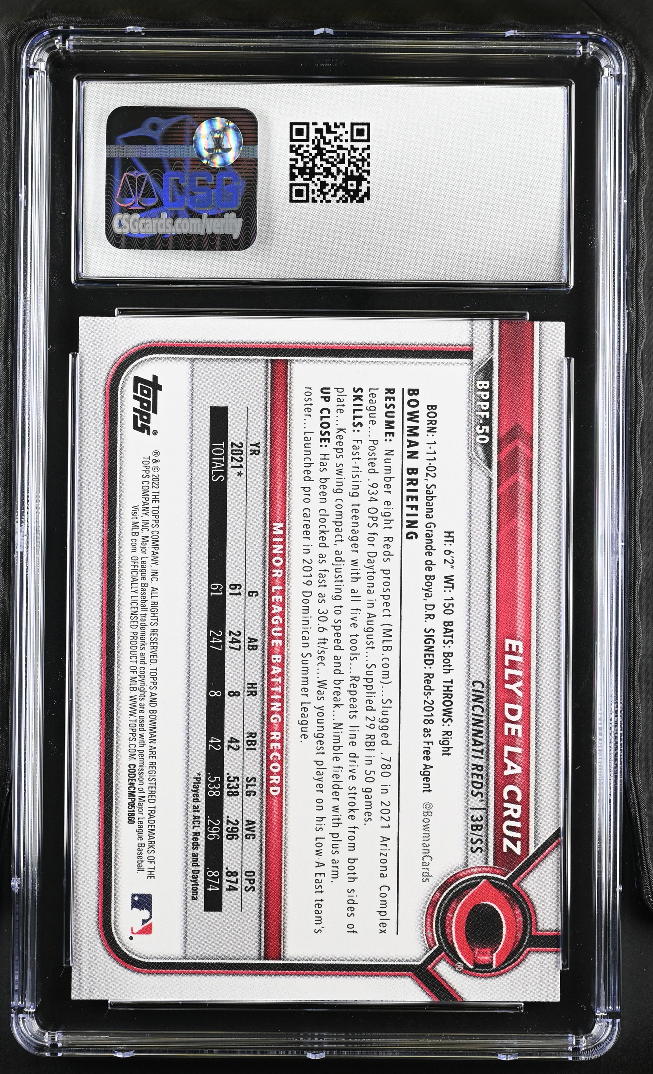 Elly De La Cruz 2022 Bowman 1st Edition #BPPF-50 RC (CSG 10) at PristineAuction.com Elly De La Cruz 2022 Bowman 1st Edition #BPPF-50 RC (CSG 10) at PristineAuction.com