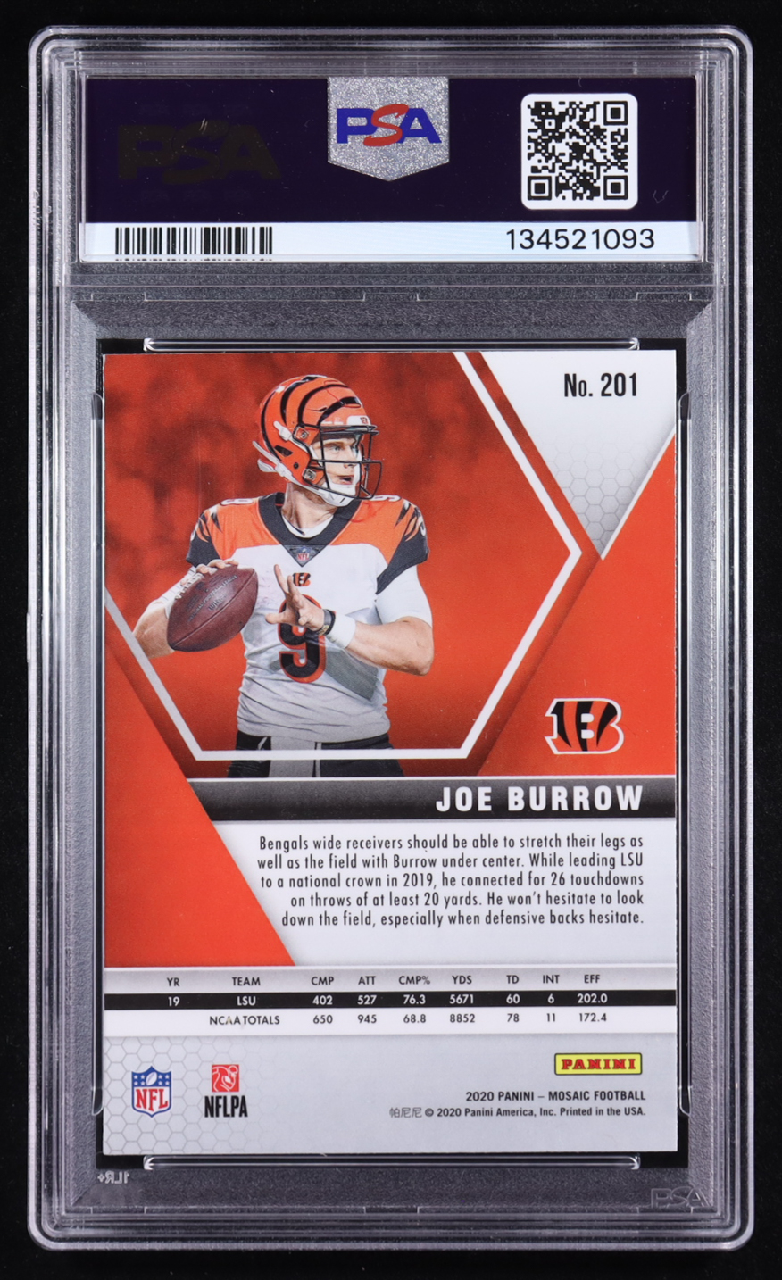 Joe Burrow Signed 2020 Panini Mosaic #201 RC (PSA) at PristineAuction.com Joe Burrow Signed 2020 Panini Mosaic #201 RC (PSA) at PristineAuction.com