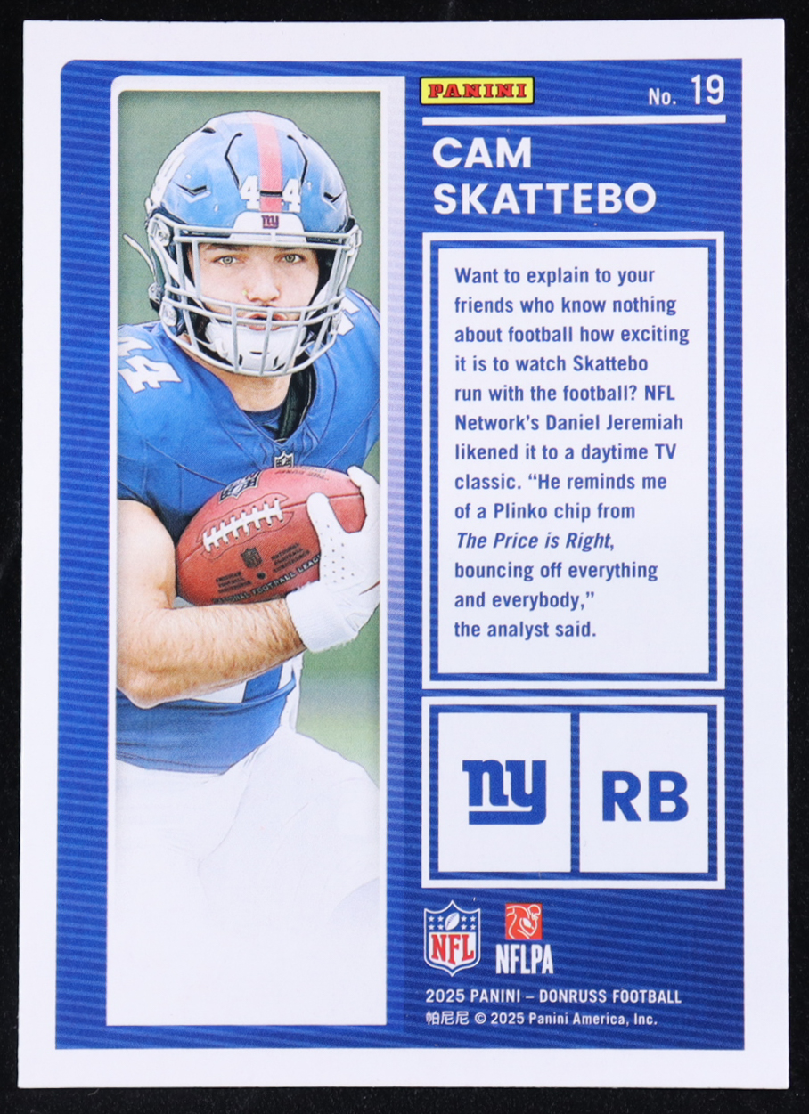 Cam Skattebo 2025 Donruss The Rookies #19 RC at PristineAuction.com Cam Skattebo 2025 Donruss The Rookies #19 RC at PristineAuction.com