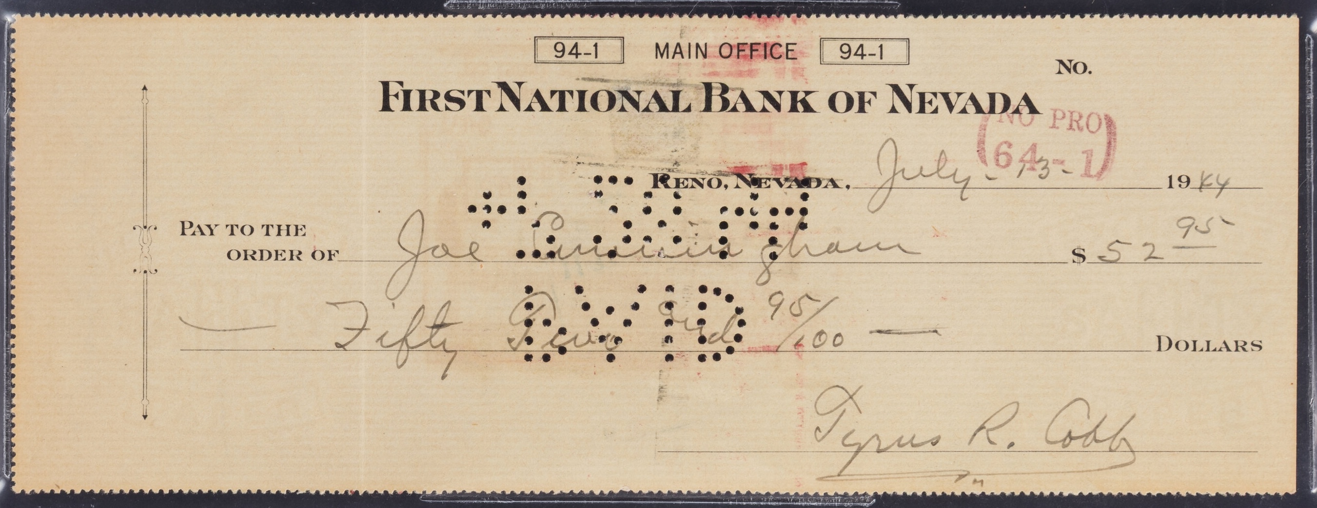 Ty Cobb Signed Original Personal Bank Check (Beckett) at PristineAuction.com Ty Cobb Signed Original Personal Bank Check (Beckett) at PristineAuction.com