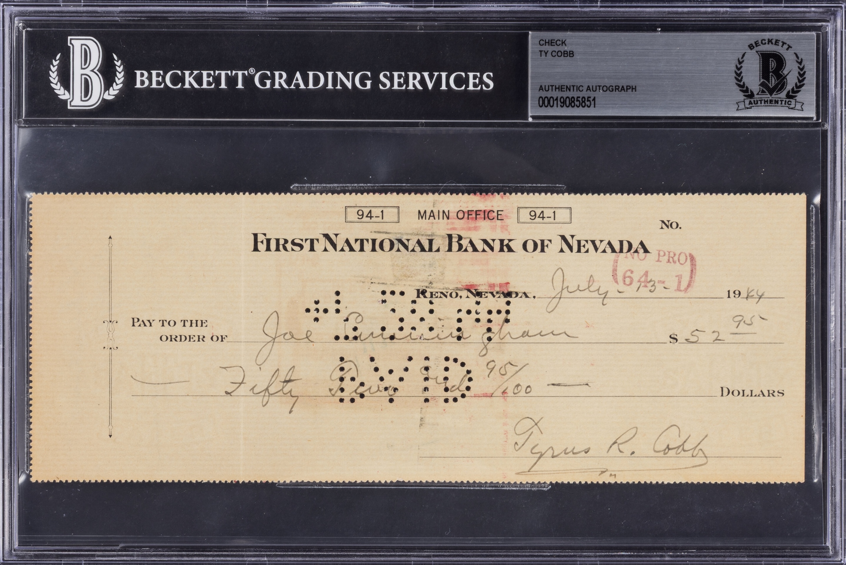 Ty Cobb Signed Original Personal Bank Check (Beckett) at PristineAuction.com Ty Cobb Signed Original Personal Bank Check (Beckett) at PristineAuction.com