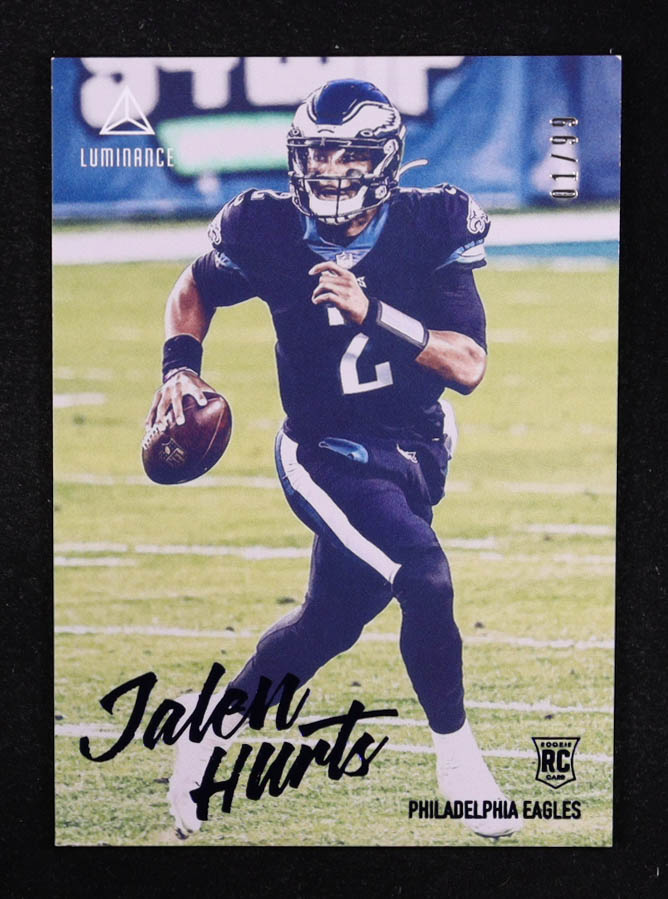 Jalen Hurts 2020 Panini Chronicles Luminance Blue #210 RC #01/99 at PristineAuction.com Jalen Hurts 2020 Panini Chronicles Luminance Blue #210 RC #01/99 at PristineAuction.com