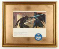 Star Wars "Luke Skywalker vs. Darth Vader" 1977 Ralph McQuarrie Custom Framed Pre-Production Art Photo Display with Movie Lapel Pin at PristineAuction.com