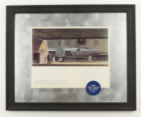 Star Wars "Millennium Falcon at the Mos Eisley Space Port" 1977 Ralph McQuarrie Custom Framed Pre-Production Art Photo Display with Movie Lapel Pin at PristineAuction.com