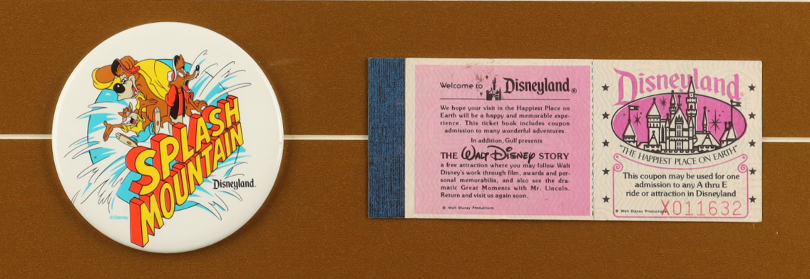 Disney's "Splash Mountain" Custom Framed Art Print Display with Lapel Pin & Ticket Booklet at PristineAuction.com Disney's "Splash Mountain" Custom Framed Art Print Display with Lapel Pin & Ticket Booklet at PristineAuction.com