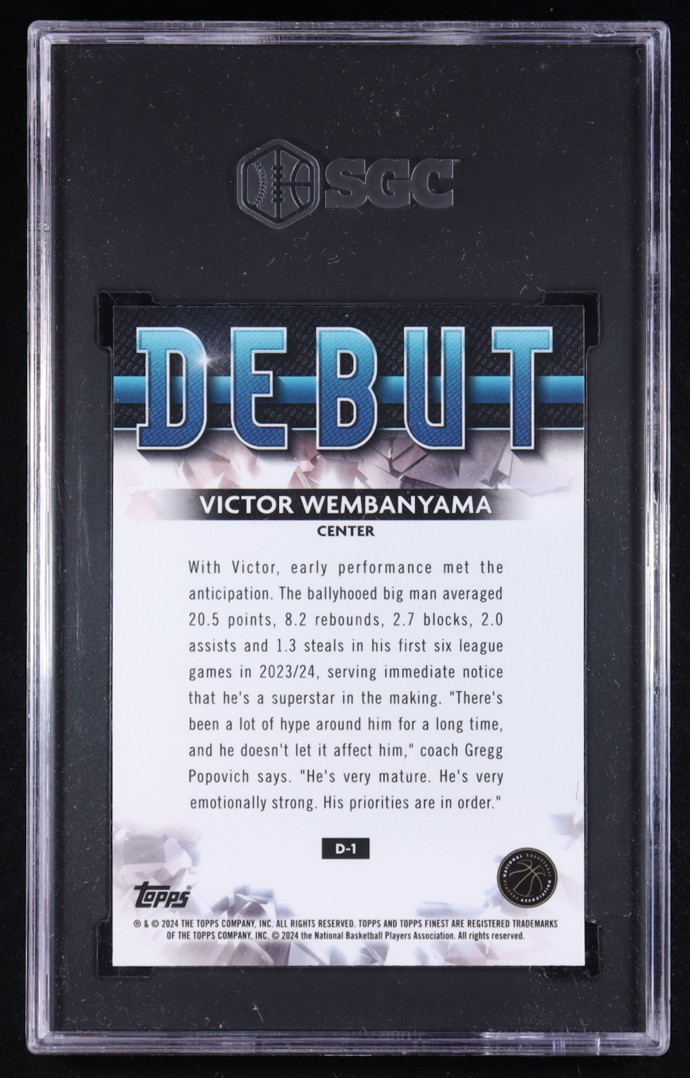 Victor Wembanyama 2023-24 Finest Debut #D1 RC (SGC 8) at PristineAuction.com Victor Wembanyama 2023-24 Finest Debut #D1 RC (SGC 8) at PristineAuction.com