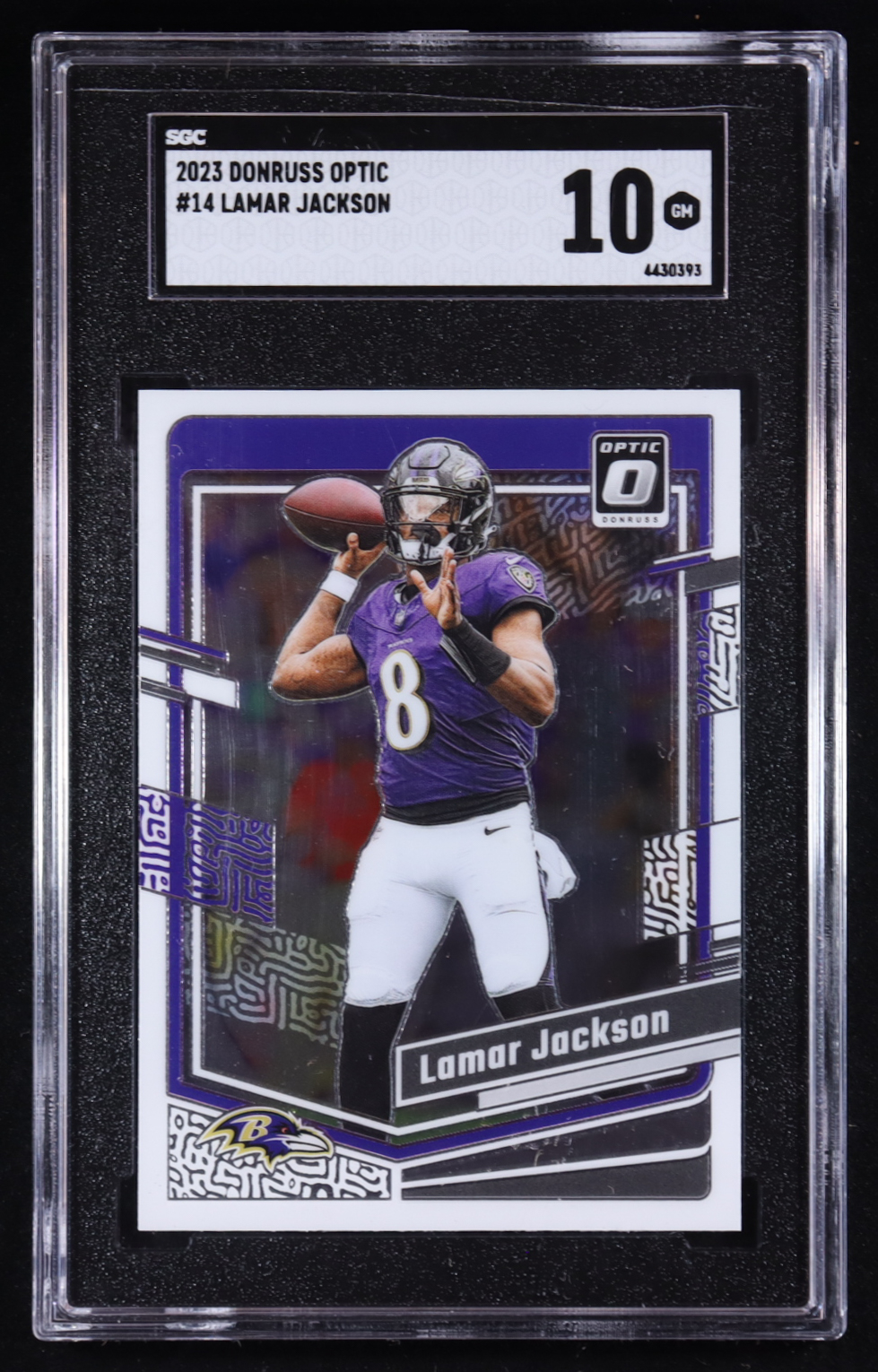 Lamar Jackson 2023 Donruss Optic #14 (SGC 10) at PristineAuction.com Lamar Jackson 2023 Donruss Optic #14 (SGC 10) at PristineAuction.com