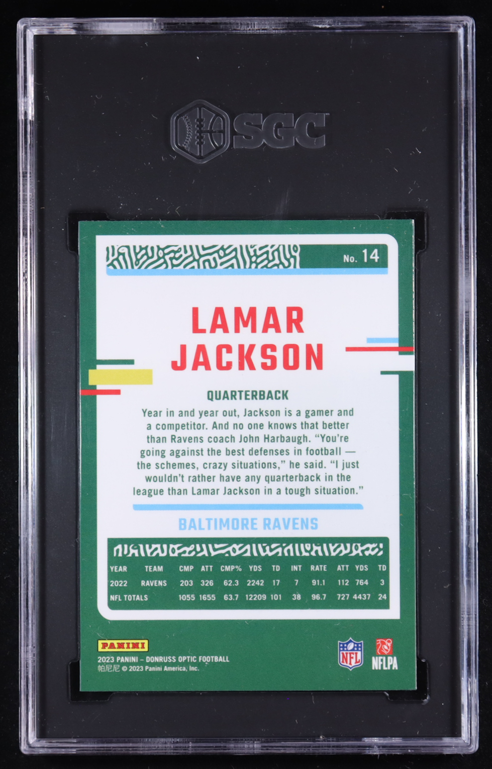 Lamar Jackson 2023 Donruss Optic #14 (SGC 10) at PristineAuction.com Lamar Jackson 2023 Donruss Optic #14 (SGC 10) at PristineAuction.com