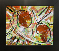 "Amber Kinetics" Original Custom Framed Abstract Painting On Glass 022-26 (Lewis) at PristineAuction.com