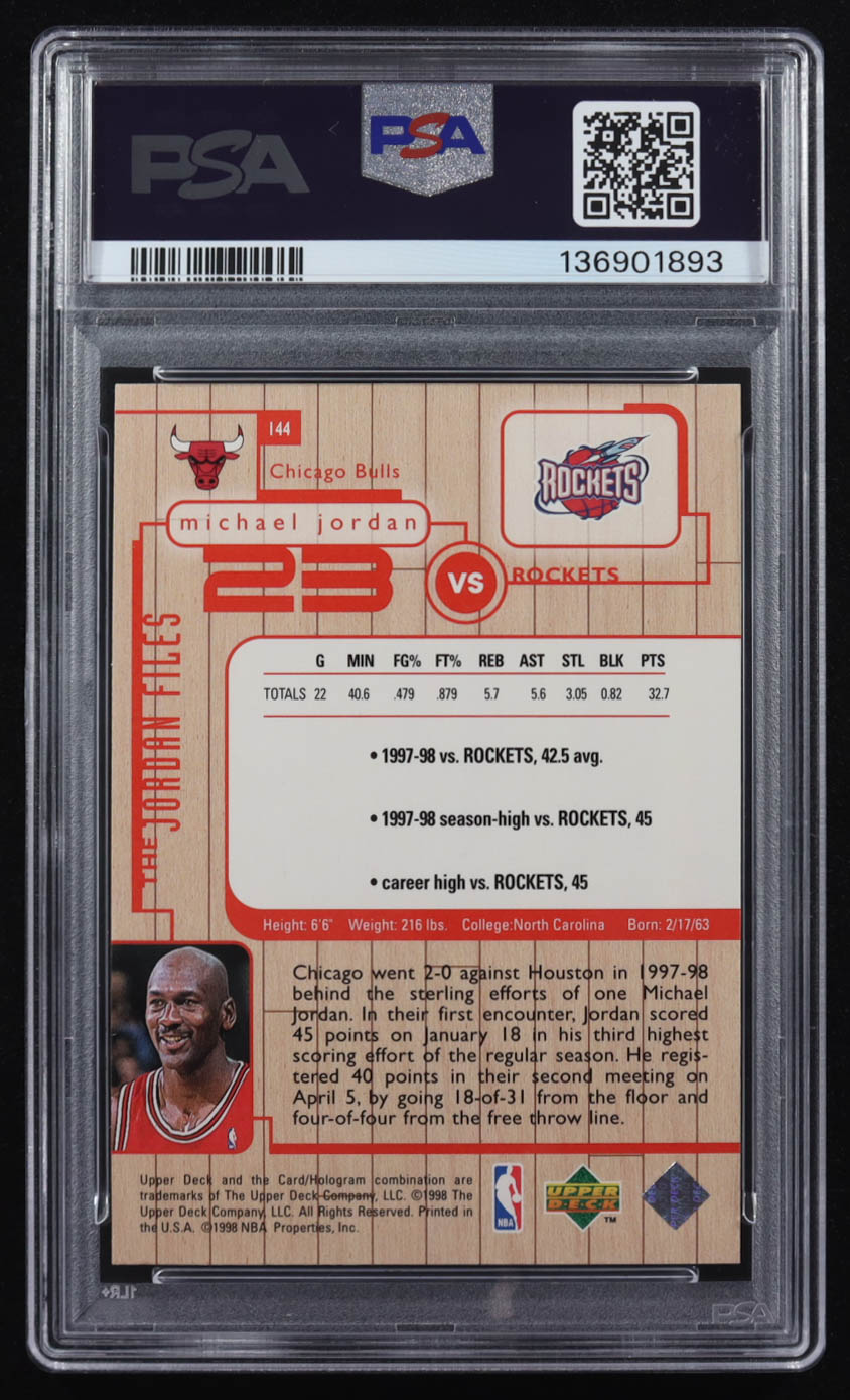 Michael Jordan 1998 Upper Deck Michael Jordan Living Legend #144 JF/Houston (PSA 9) at PristineAuction.com Michael Jordan 1998 Upper Deck Michael Jordan Living Legend #144 JF/Houston (PSA 9) at PristineAuction.com