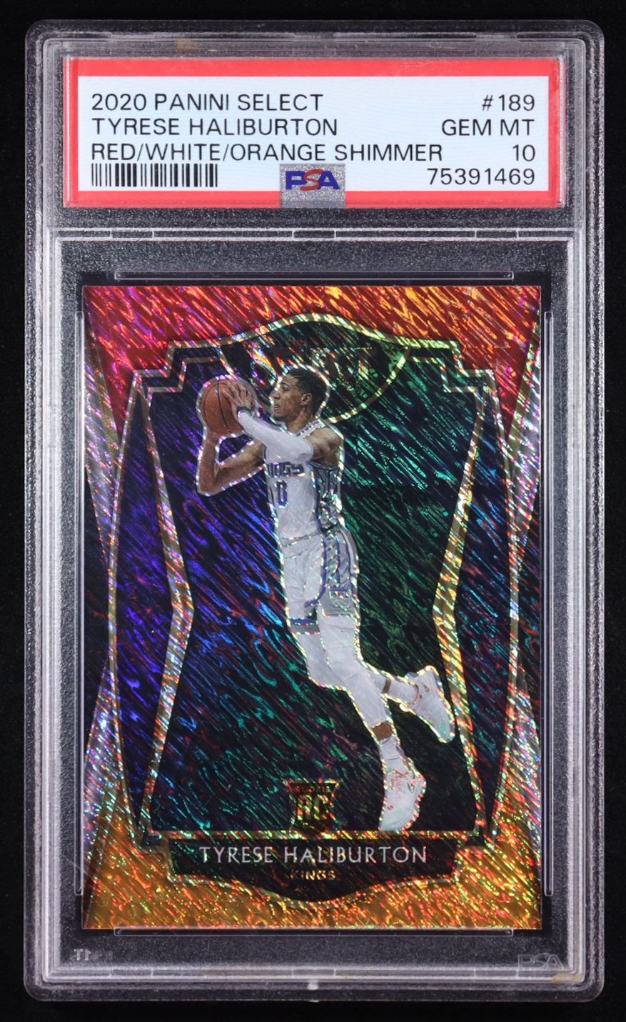 Tyrese Haliburton 2020-21 Select Prizms Red White Orange Shimmer #189 RC (PSA 10) at PristineAuction.com Tyrese Haliburton 2020-21 Select Prizms Red White Orange Shimmer #189 RC (PSA 10) at PristineAuction.com