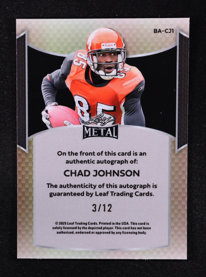 Chad Johnson 2025 Leaf Metal Autographs Lava Blue #BACJ1 #3/12 at PristineAuction.com Chad Johnson 2025 Leaf Metal Autographs Lava Blue #BACJ1 #3/12 at PristineAuction.com