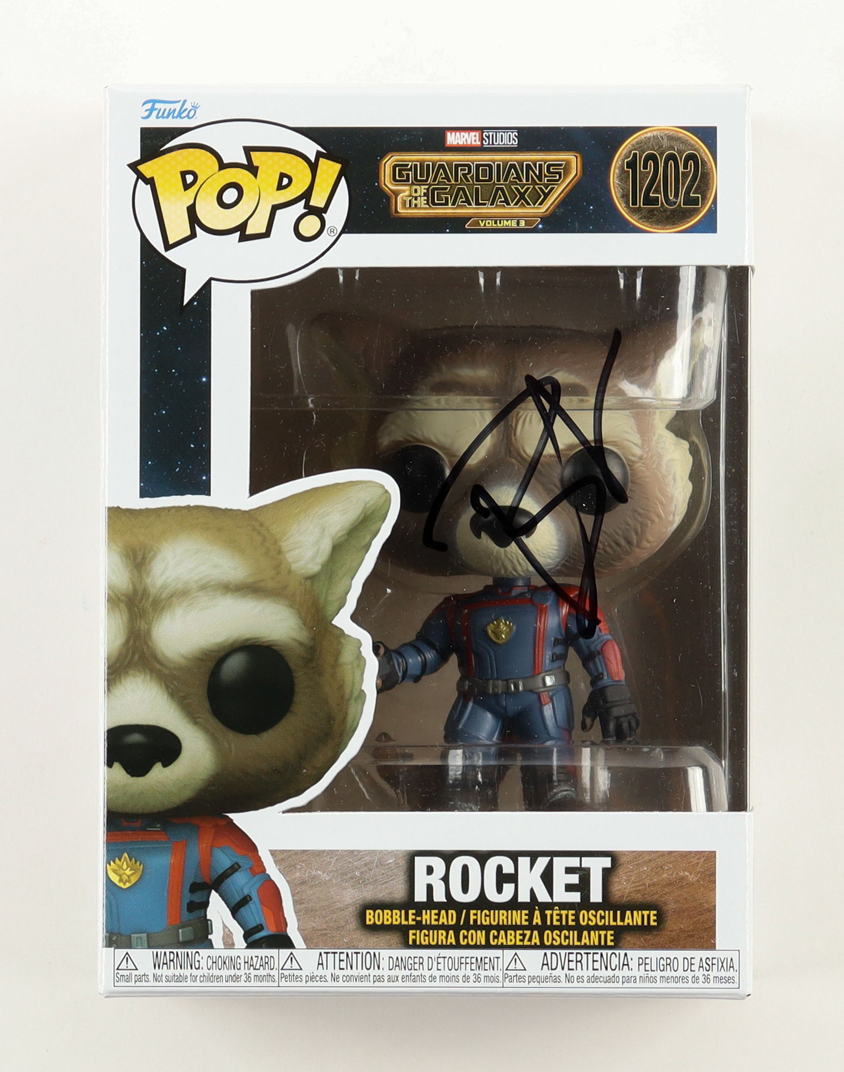 Bradley Cooper Signed "Guardians of the Galaxy Vol. 3" #1202 Rocket Bobble-Head Funko Pop! Vinyl Figure (Beckett) at PristineAuction.com Bradley Cooper Signed "Guardians of the Galaxy Vol. 3" #1202 Rocket Bobble-Head Funko Pop! Vinyl Figure (Beckett) at PristineAuction.com