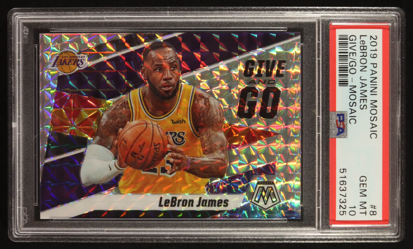 LeBron James 2019-20 Panini Mosaic Give and Go Mosaic #8 (PSA 10) at PristineAuction.com LeBron James 2019-20 Panini Mosaic Give and Go Mosaic #8 (PSA 10) at PristineAuction.com
