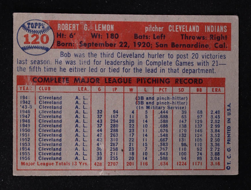 Bob Lemon 1957 Topps #120 at PristineAuction.com Bob Lemon 1957 Topps #120 at PristineAuction.com