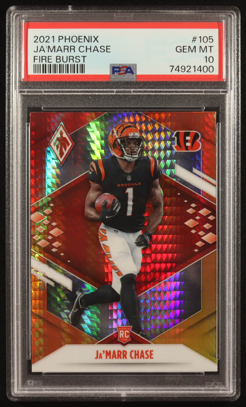 Ja'Marr Chase 2021 Panini Phoenix Fire Burst #105 RC (PSA 10) at PristineAuction.com Ja'Marr Chase 2021 Panini Phoenix Fire Burst #105 RC (PSA 10) at PristineAuction.com