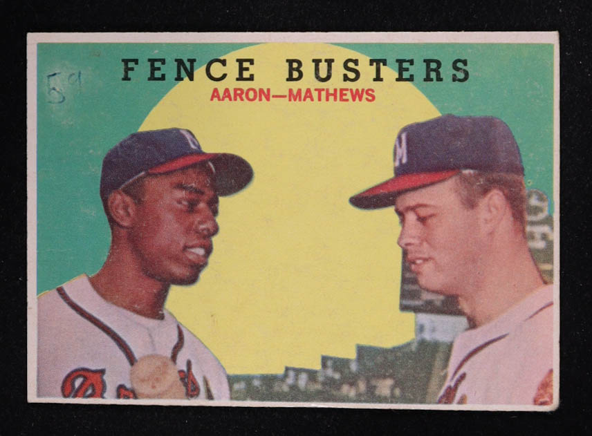 Hank Aaron / Ed Mathews 1959 Topps Fence Busters #212 at PristineAuction.com Hank Aaron / Ed Mathews 1959 Topps Fence Busters #212 at PristineAuction.com
