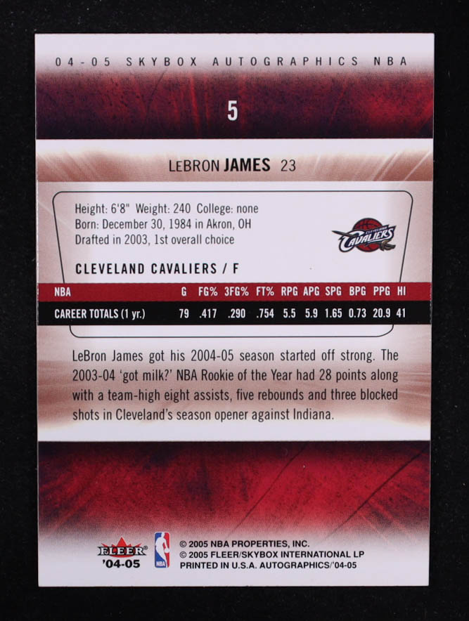 Lebron James 2004-05 Fleer Skybox Autographics Silver #5 at PristineAuction.com Lebron James 2004-05 Fleer Skybox Autographics Silver #5 at PristineAuction.com