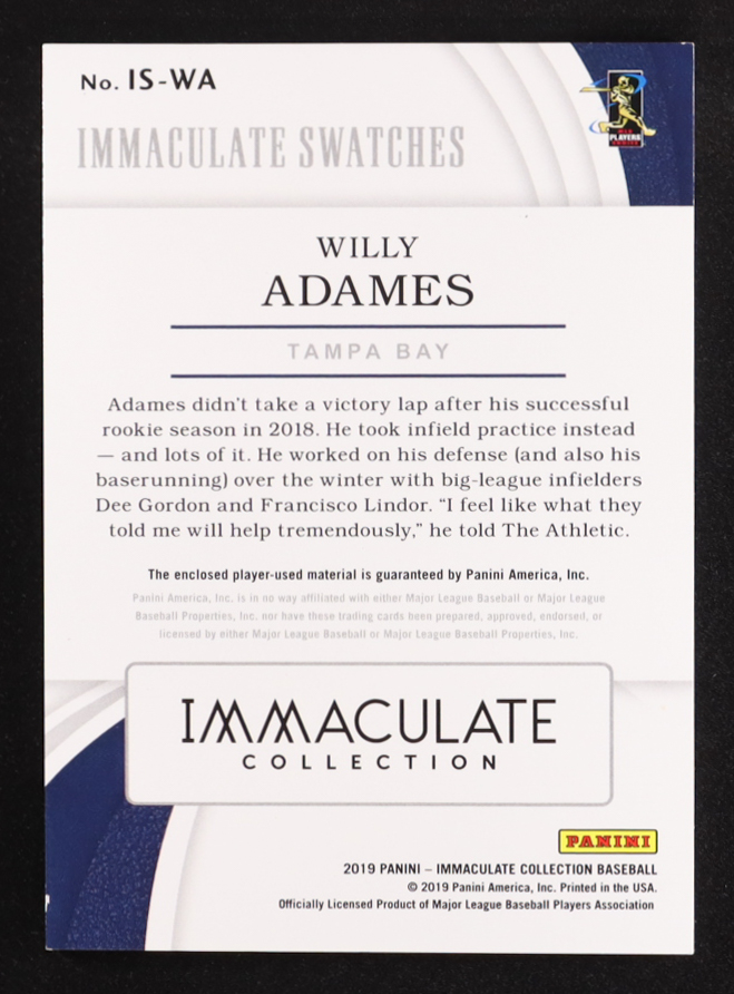 Willy Adames 2019 Immaculate Collection Immaculate Swatches Laundry Tag #71 #03/10 at PristineAuction.com Willy Adames 2019 Immaculate Collection Immaculate Swatches Laundry Tag #71 #03/10 at PristineAuction.com