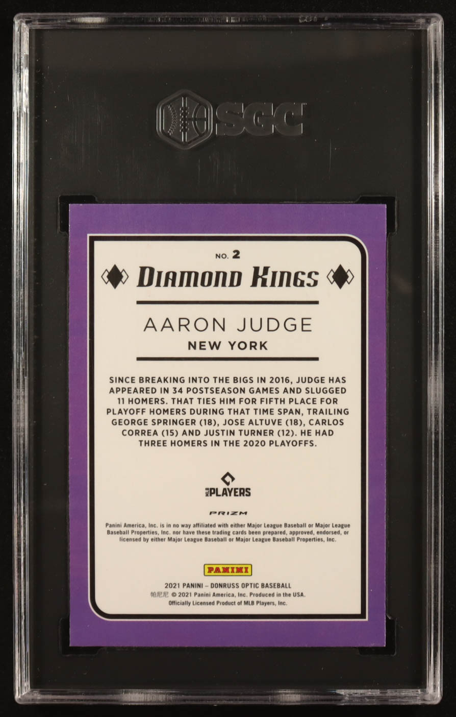 Aaron Judge 2021 Donruss Optic Holo #2 DK (SGC 9.5) at PristineAuction.com Aaron Judge 2021 Donruss Optic Holo #2 DK (SGC 9.5) at PristineAuction.com