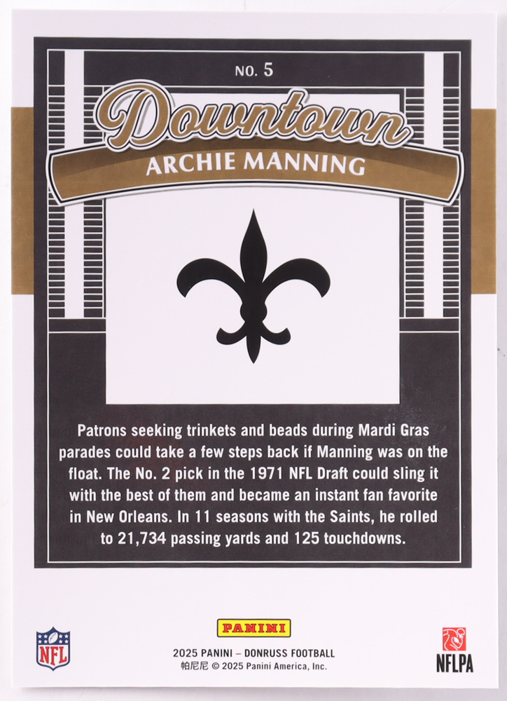 Archie Manning 2025 Panini Donruss Downtown #5 RC Jumbo at PristineAuction.com Archie Manning 2025 Panini Donruss Downtown #5 RC Jumbo at PristineAuction.com