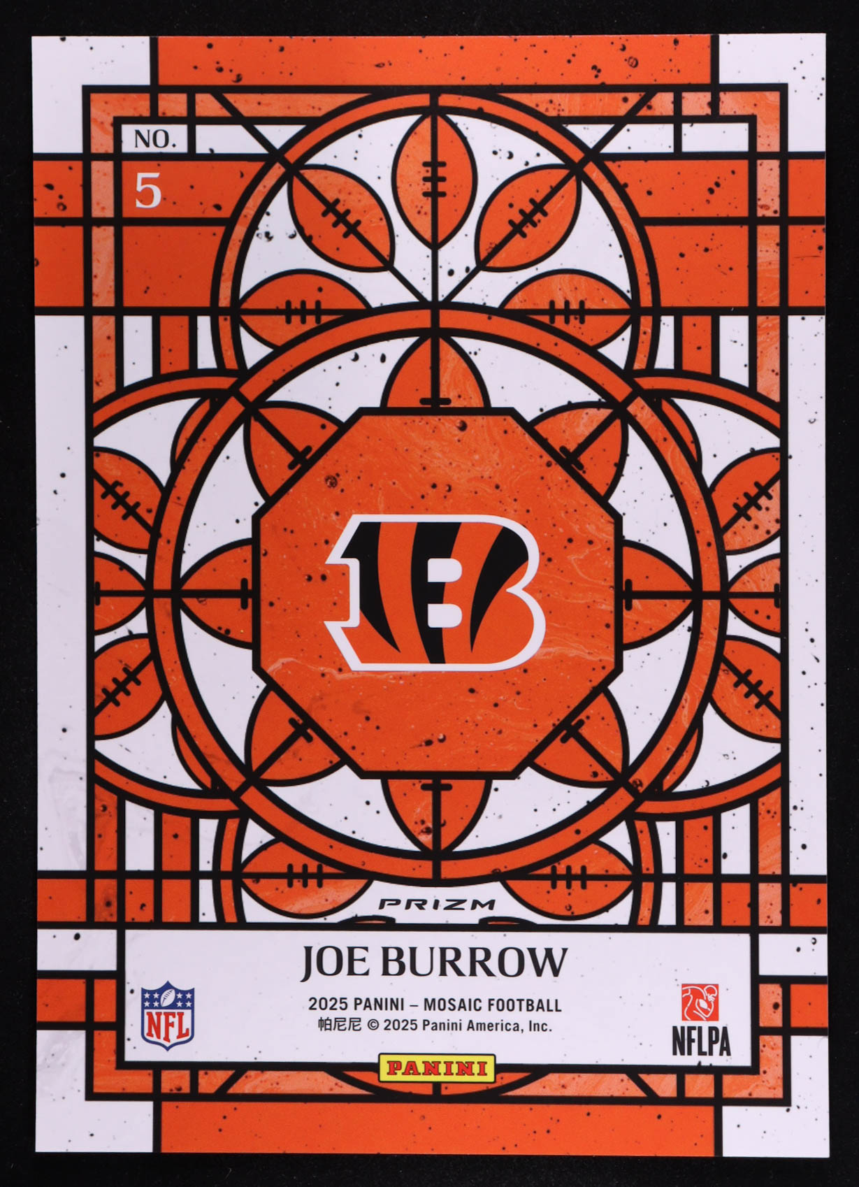 Joe Burrow 2025 Panini Mosaic Stained Glass Oversized #5 at PristineAuction.com Joe Burrow 2025 Panini Mosaic Stained Glass Oversized #5 at PristineAuction.com