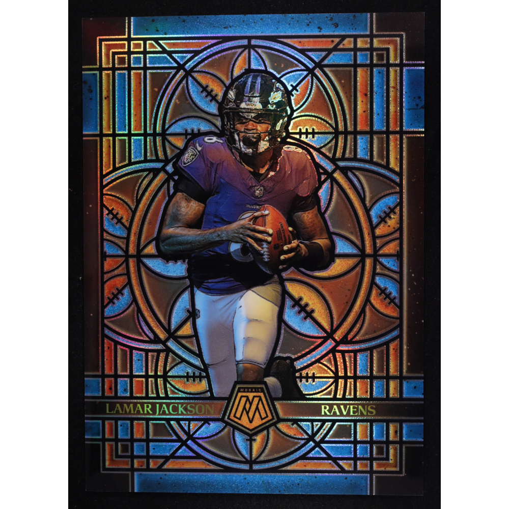 Lamar Jackson 2025 Panini Mosaic Stained Glass Oversized #1 at PristineAuction.com