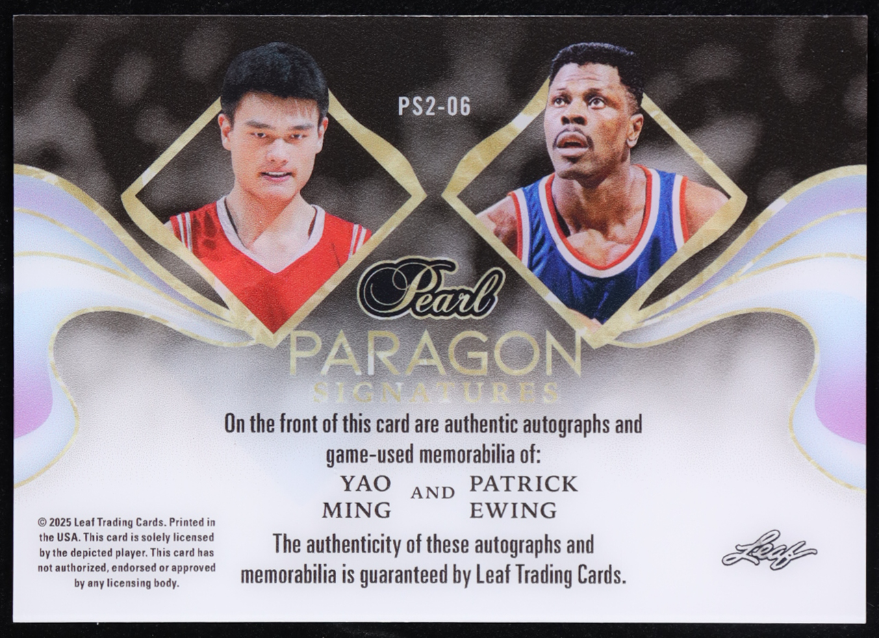 Patrick Ewing / Yao Ming 2025 Leaf Pearl Paragon Signatures Bronze Foil Dual JSY Swatch #PS206 #7/7 at PristineAuction.com Patrick Ewing / Yao Ming 2025 Leaf Pearl Paragon Signatures Bronze Foil Dual JSY Swatch #PS206 #7/7 at PristineAuction.com