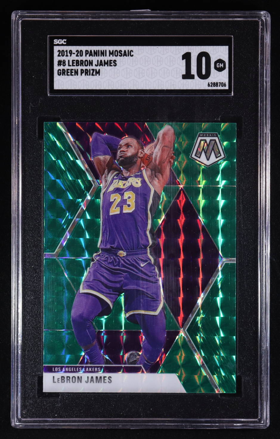 LeBron James 2019-20 Panini Mosaic Mosaic Green #8 (SGC 10) at PristineAuction.com LeBron James 2019-20 Panini Mosaic Mosaic Green #8 (SGC 10) at PristineAuction.com