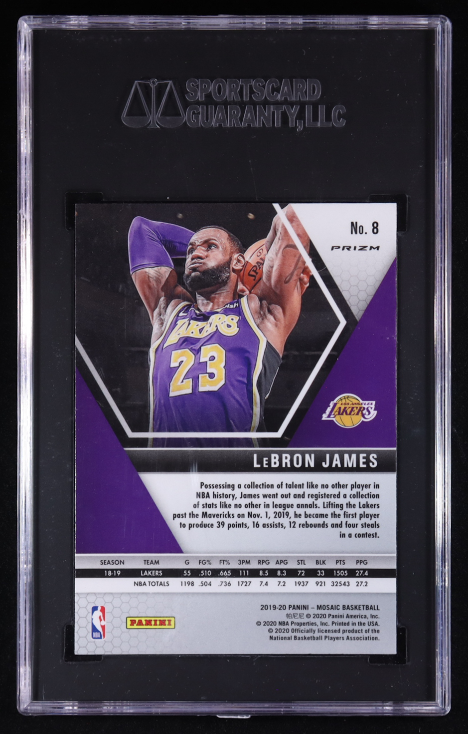 LeBron James 2019-20 Panini Mosaic Mosaic Green #8 (SGC 10) at PristineAuction.com LeBron James 2019-20 Panini Mosaic Mosaic Green #8 (SGC 10) at PristineAuction.com