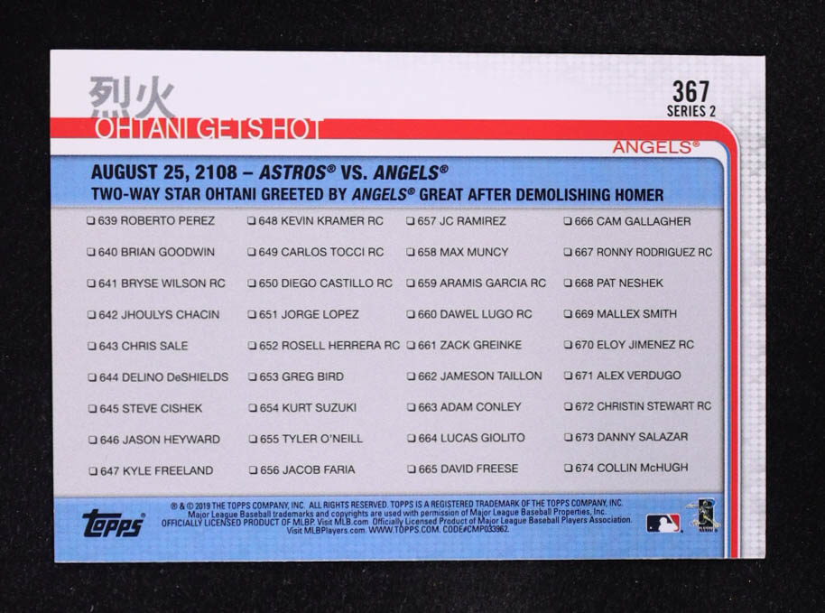 Shohei Ohtani / Mike Trout 2019 Topps #367 / Ohtani Gets Hot at PristineAuction.com Shohei Ohtani / Mike Trout 2019 Topps #367 / Ohtani Gets Hot at PristineAuction.com