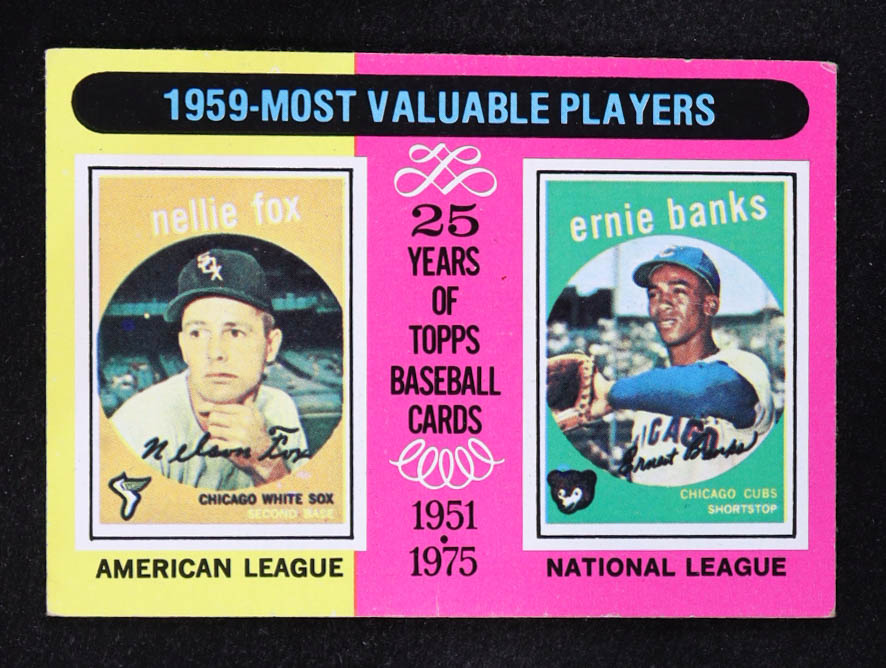 Nellie Fox / Ernie Banks 1975 Topps #197 MVP at PristineAuction.com Nellie Fox / Ernie Banks 1975 Topps #197 MVP at PristineAuction.com