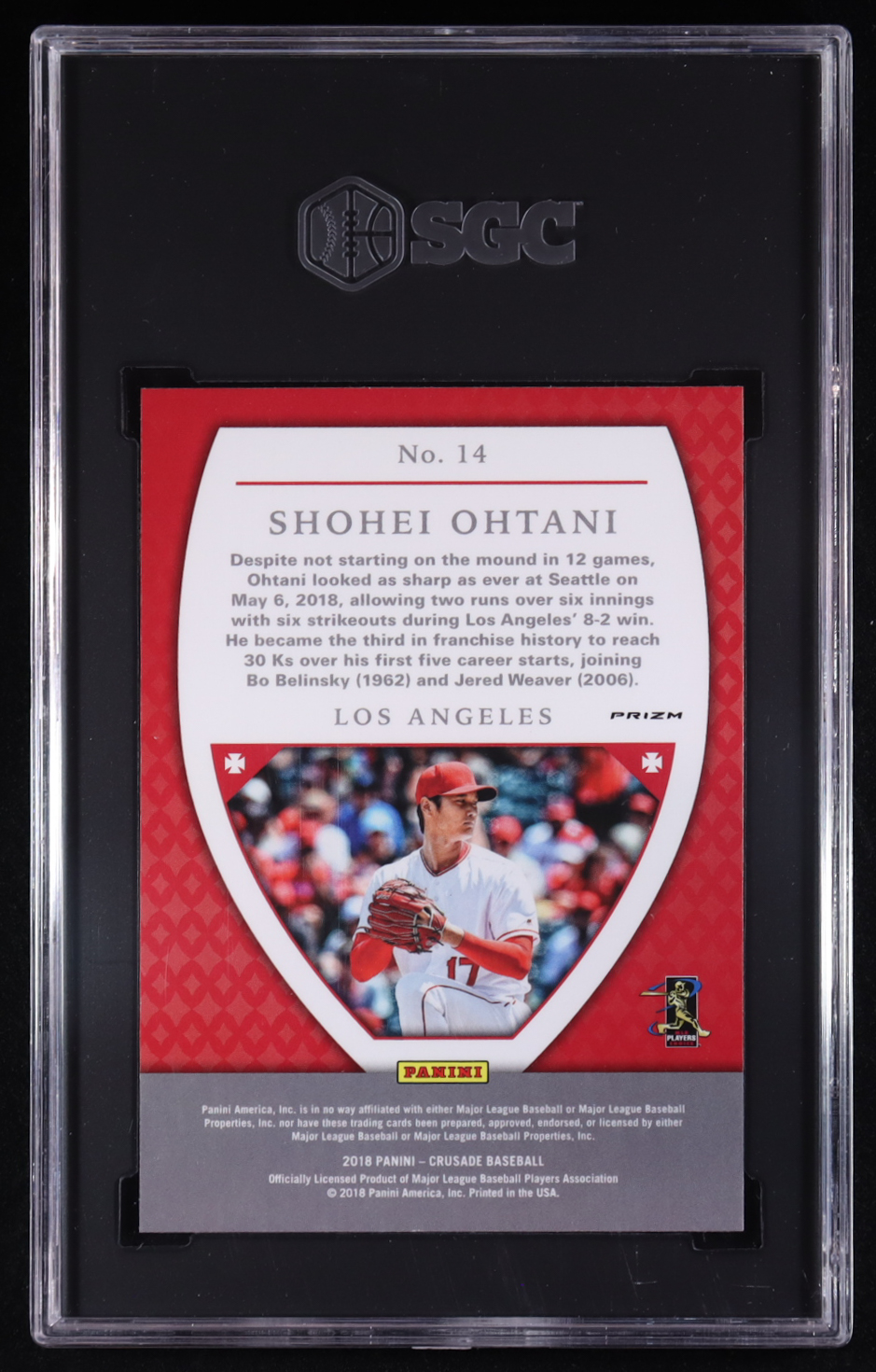 Shohei Ohtani 2018 Panini Crusade Holo #14 RC (SGC 10) at PristineAuction.com Shohei Ohtani 2018 Panini Crusade Holo #14 RC (SGC 10) at PristineAuction.com