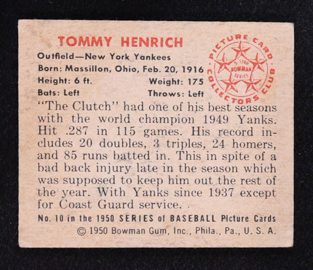 Tommy Henrich 1950 Bowman #10 at PristineAuction.com Tommy Henrich 1950 Bowman #10 at PristineAuction.com