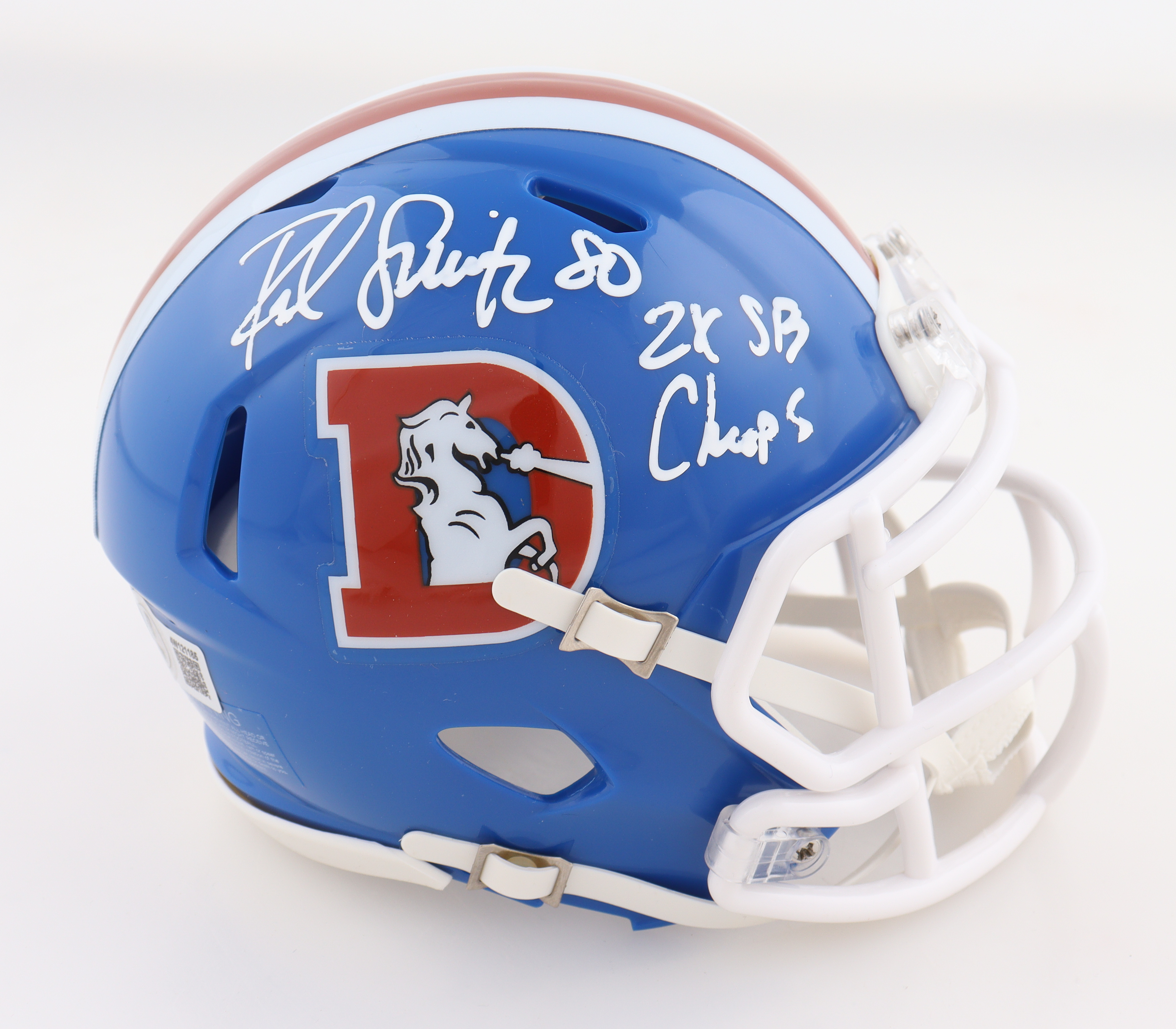 Rod Smith Signed Broncos Throwback Speed Mini Helmet Inscribed "2x SB Champs" (Beckett) at PristineAuction.com Rod Smith Signed Broncos Throwback Speed Mini Helmet Inscribed "2x SB Champs" (Beckett) at PristineAuction.com
