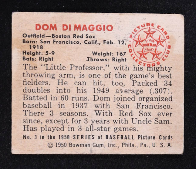 Dom DiMaggio 1950 Bowman #3 at PristineAuction.com Dom DiMaggio 1950 Bowman #3 at PristineAuction.com