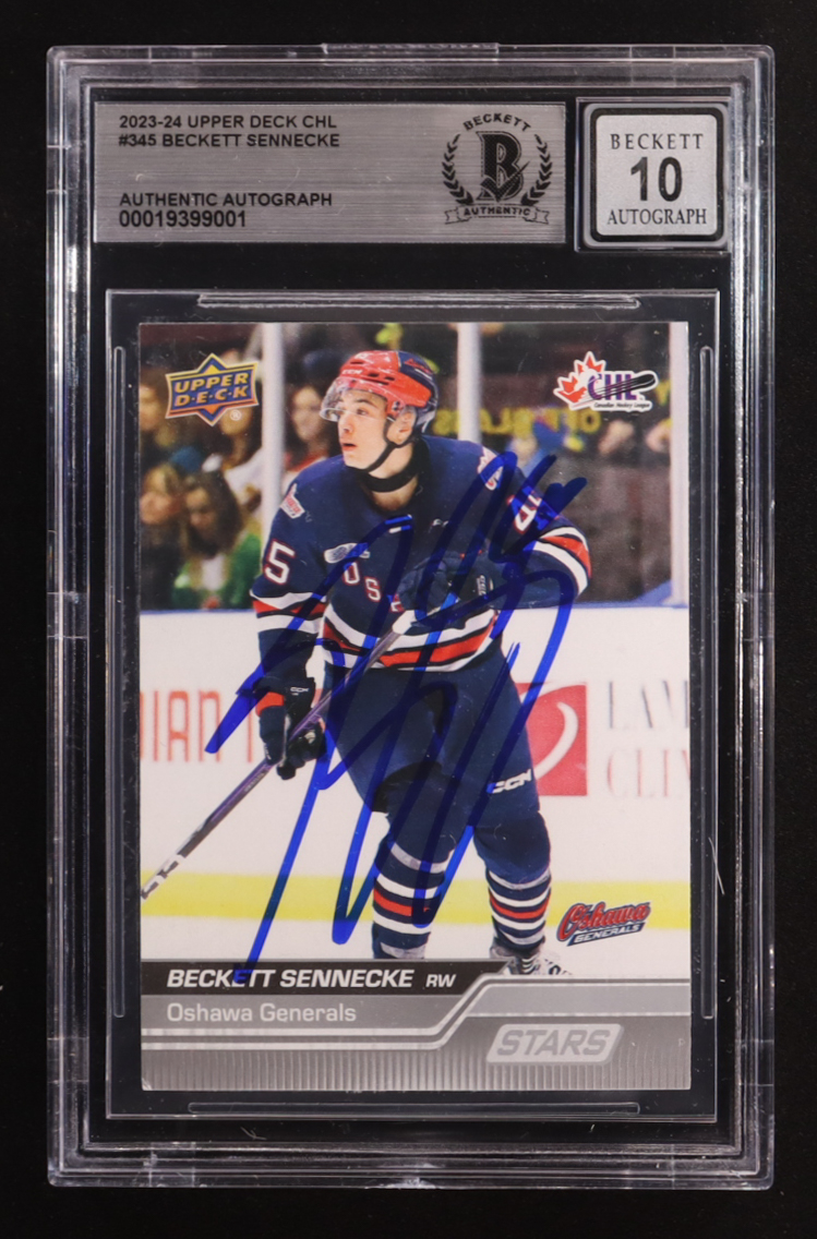 Beckett Sennecke Signed 2023-24 Upper Deck CHL #345 (BGS | Autograph Graded 10) at PristineAuction.com Beckett Sennecke Signed 2023-24 Upper Deck CHL #345 (BGS | Autograph Graded 10) at PristineAuction.com