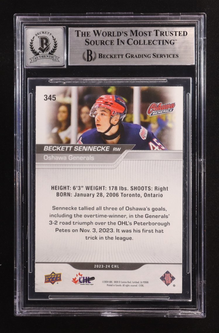 Beckett Sennecke Signed 2023-24 Upper Deck CHL #345 (BGS | Autograph Graded 10) at PristineAuction.com Beckett Sennecke Signed 2023-24 Upper Deck CHL #345 (BGS | Autograph Graded 10) at PristineAuction.com