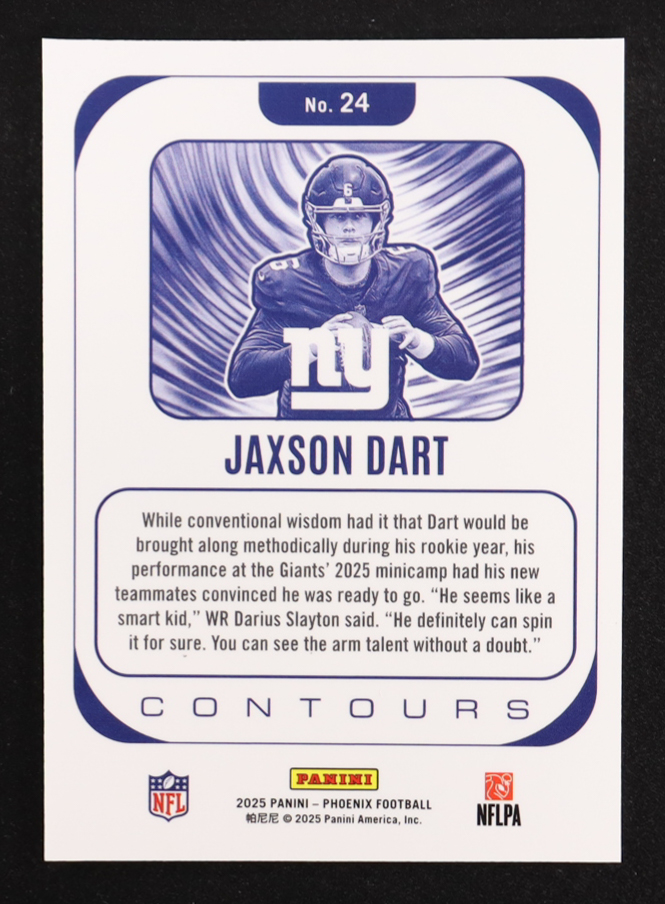 Jaxson Dart 2025 Panini Phoenix Contours #24 RC at PristineAuction.com Jaxson Dart 2025 Panini Phoenix Contours #24 RC at PristineAuction.com